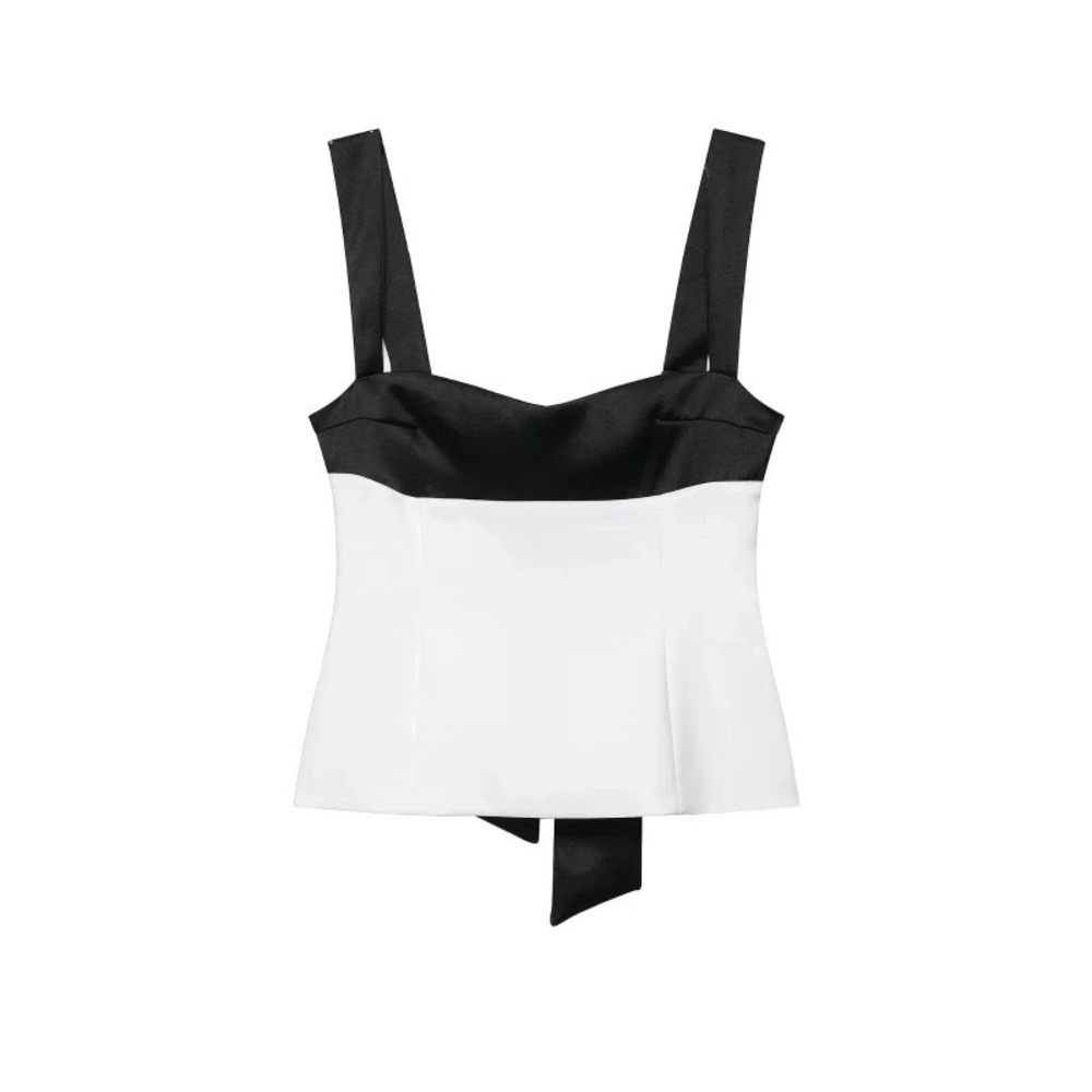 ZARA Feng Chic Patchwork Backless Bow Top